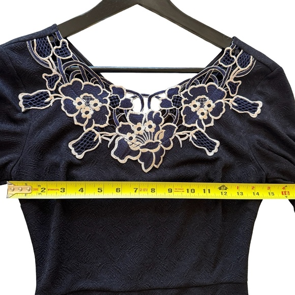 VfEmage Little Black Floral Applique Ruffle Sleeve Cocktail Dress Small - Picture 4 of 10